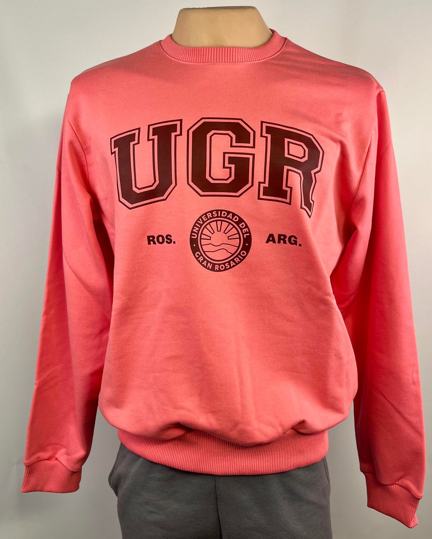 Buzo R sin capucha UNIV. ESCUDO - ROSA FUERTE